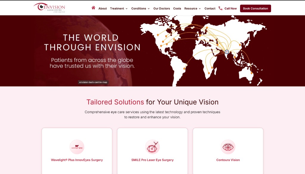 Envision LASIK Centre website homepage